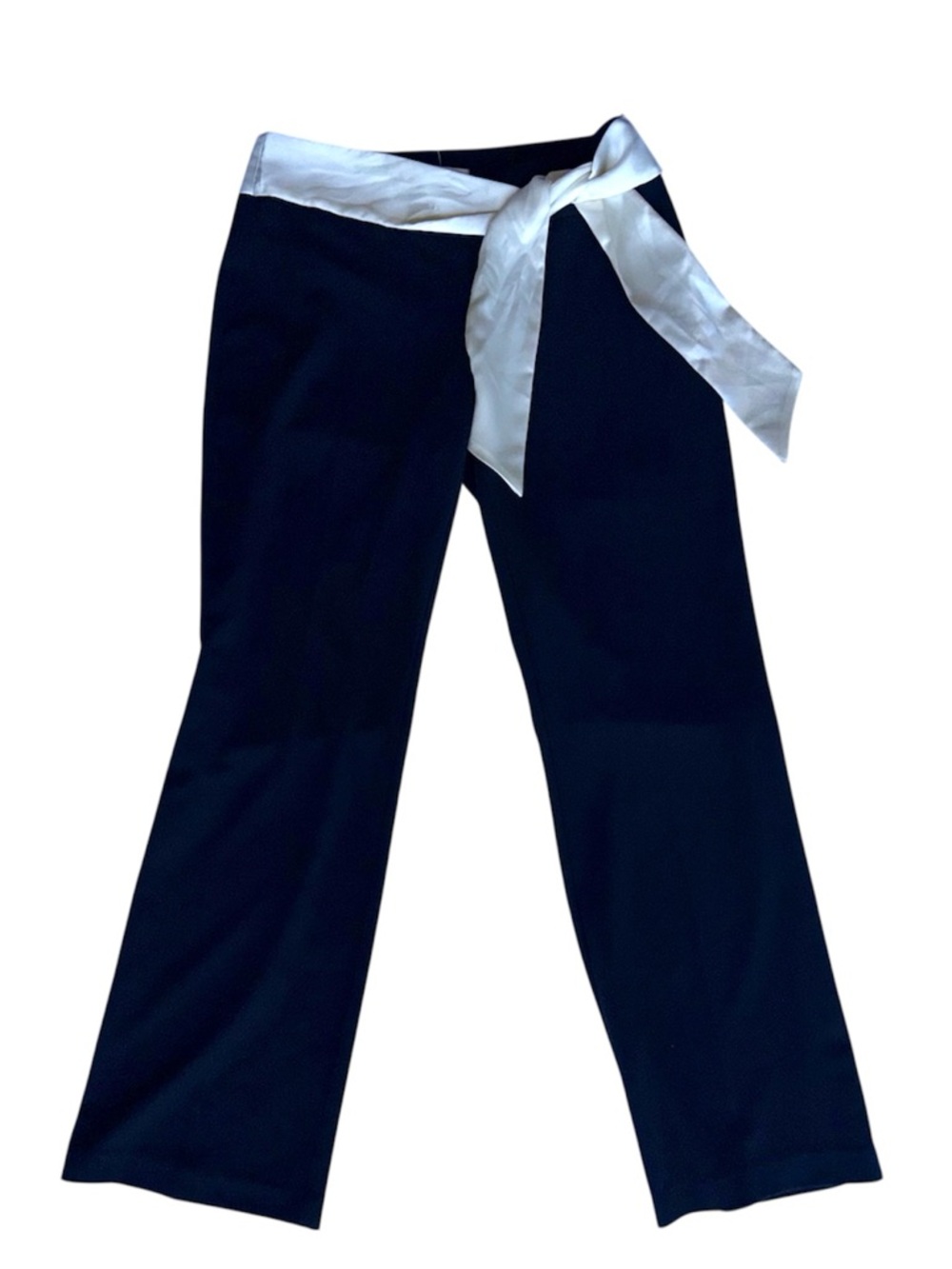 White House Black Market Women's Black Slacks with Cream Silky Tie Size 10